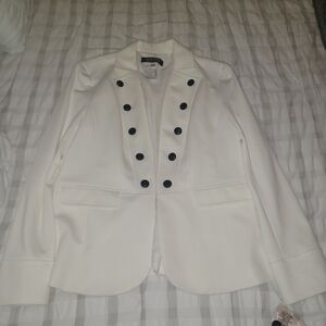 NWT Kasper Ponte Knit Notch Collar Winter White Blazer w/ Pockets Size 10